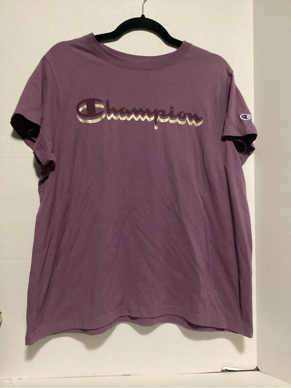 Champion Purple Script Logo Short Sleeve Tee Size 1x